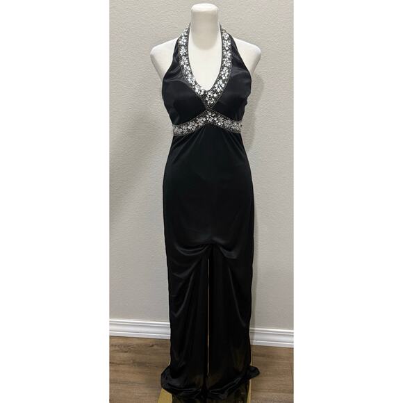 Vintage 90s Y2K Charlotte Russe‎ Long Maxi Dress Halter Whimsygoth Prom Black M - Picture 3 of 13